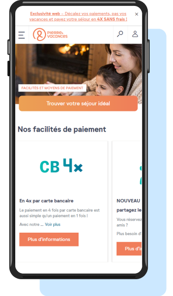 Pagamento em 4 prestações Pierre & Vacances